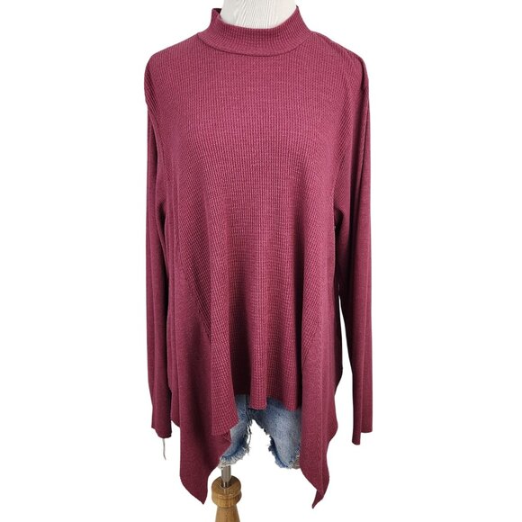 Anthropologie‎ t.la Top Women's 1X Mock Neck Long Sleeve Waffle Knit in Rose - Picture 1 of 12